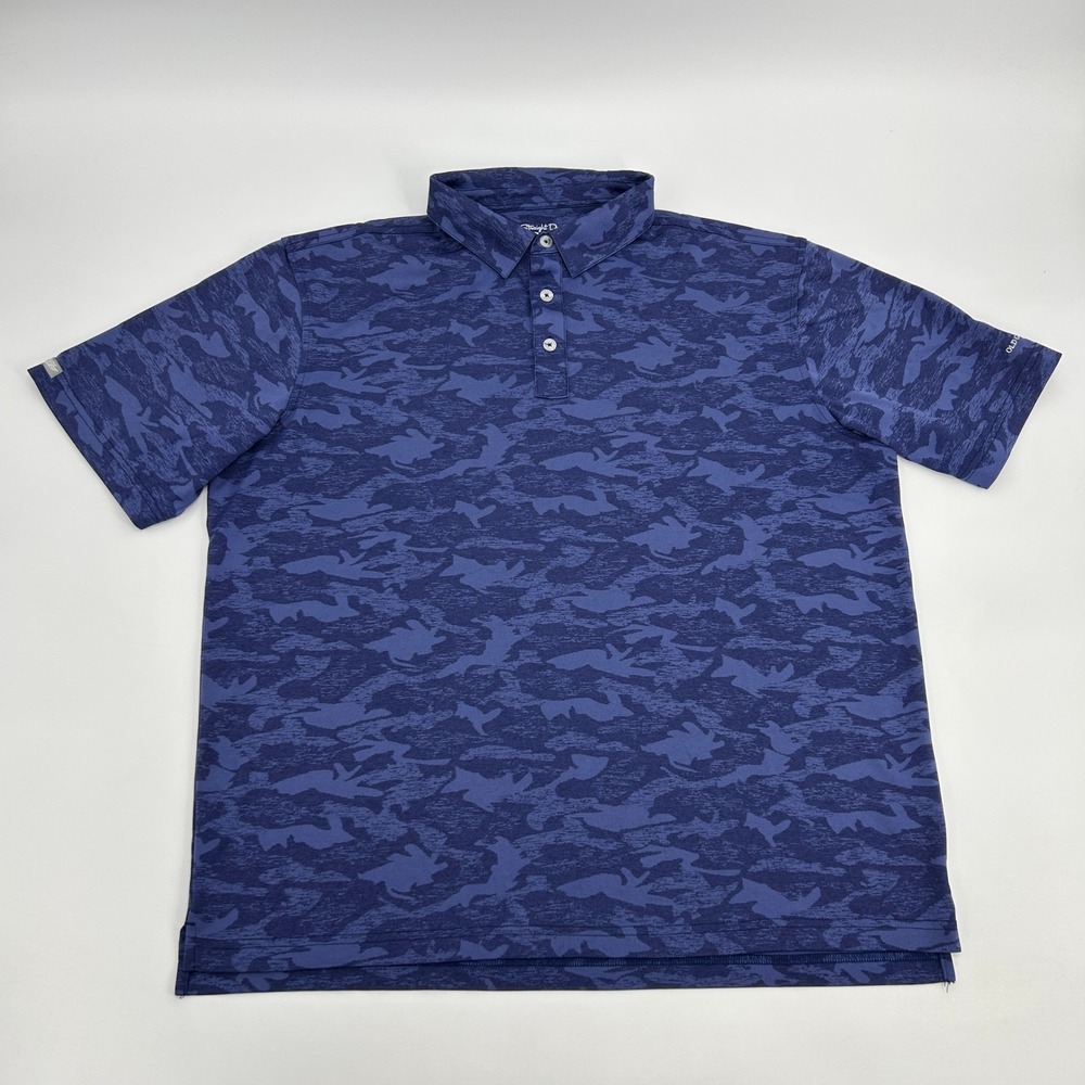 Straight Down Performance Golf‎ Polo Shirt Men XXL Blue Shark Camo Old Greenwood